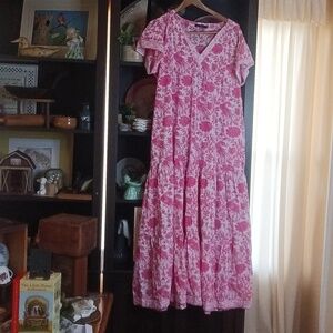 La Plage Pink Midi Dress Large Cotton